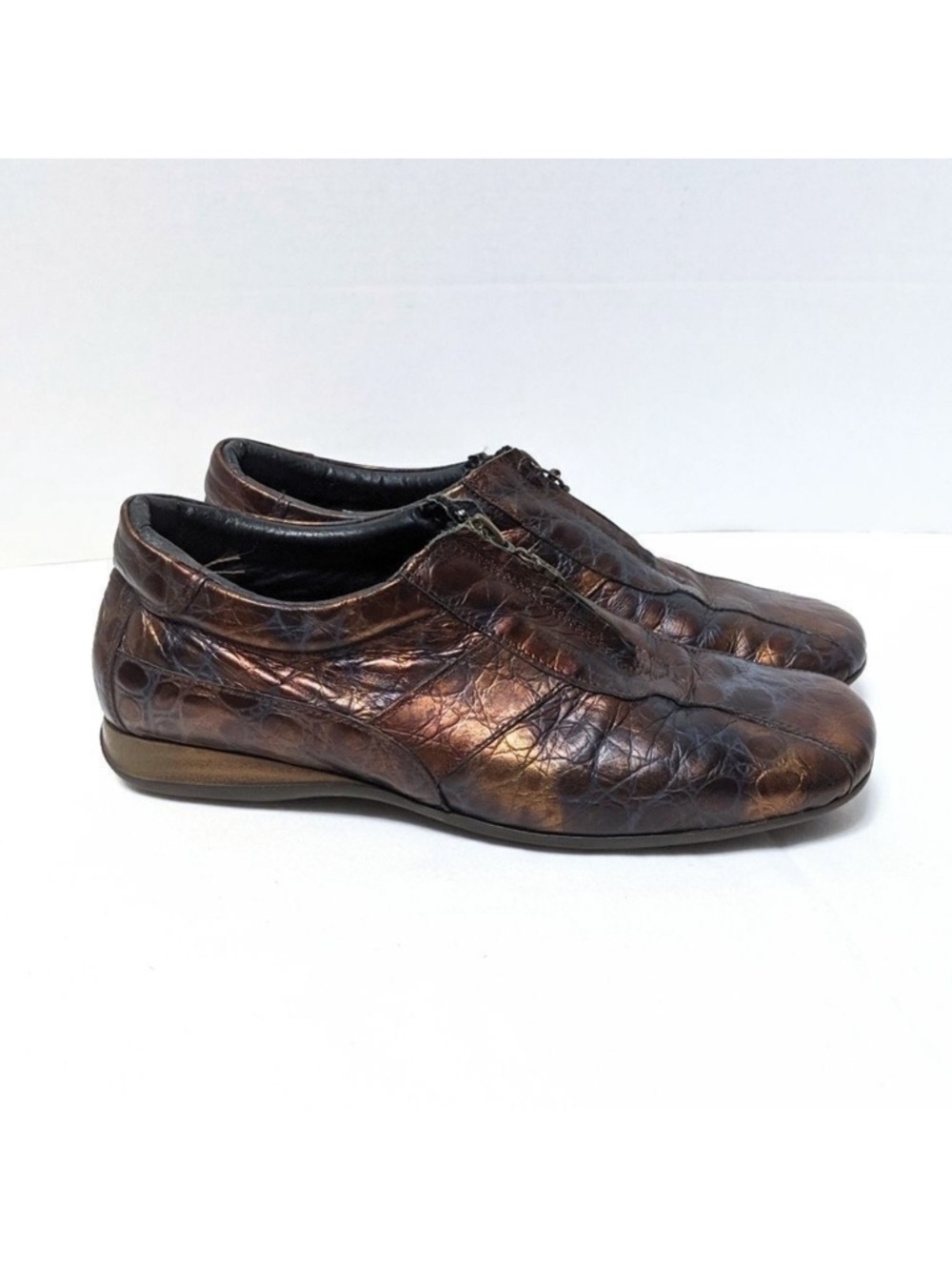 HELLE Comfort Bronze Snake Print Zip Loafers 38